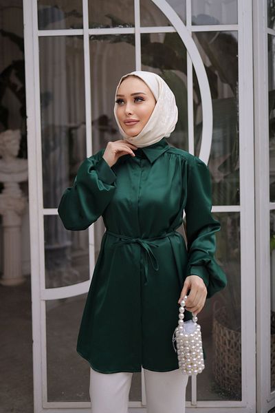 lurex moda Cămașă din satin cu mâneci cu baloane