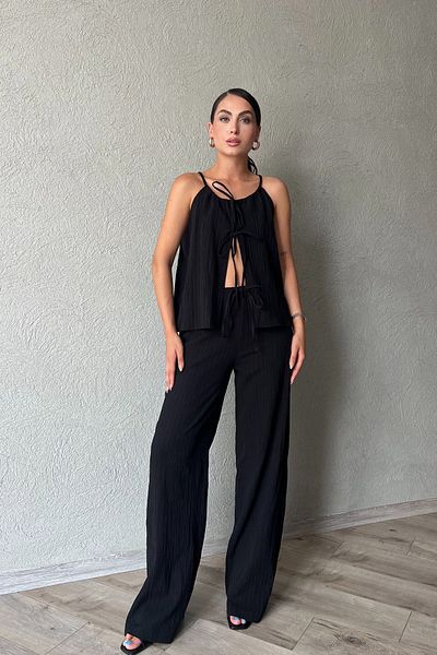 Seda Yalçın Atelier Set bluză și pantaloni cu bretele negre
