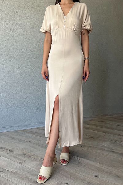 Seda Yalçın Atelier Satin Beige Dress - Slit Detail on the Front