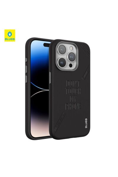 BLUEO حافظة هاتف آيفون 14 برو ماكس بانك من الجلد الأسود الفاخر