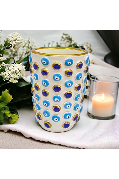 sim atölye Nazar Boncuklu El Yapımı Kahve Bardak Kupa