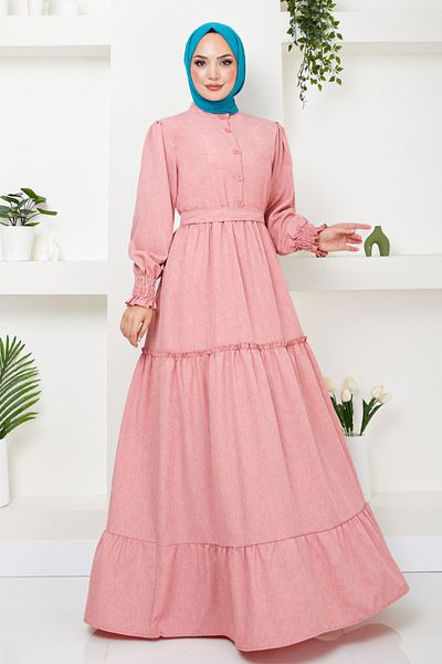 ModaMerve linen Dress - Frilly Skirt, Dusty Rose Model 4719ZNK903-m