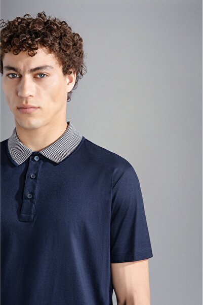 PAUL&SHARK Navy Blue Polo Collar Men's T-Shirt - Organic Cotton, Brand Logo 14311728 -050