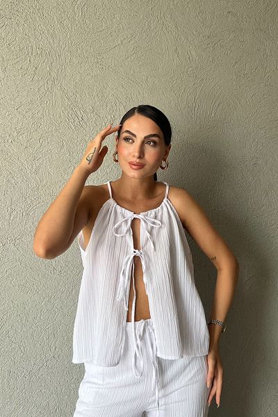 Seda Yalçın Atelier White Rope Strap Set - Blouse and Trousers Set
