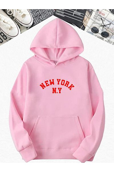 BENROMA Φούτερ με κουκούλα PINK Oversize - New York N.Y Printed
