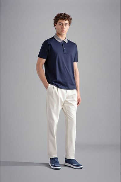 PAUL&SHARK Ανδρικό T-Shirt Navy Blue Polo Neck - Οργανικό βαμβάκι, με λογότυπο μάρκας 14311728 -050