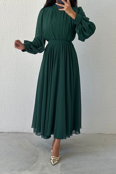 LEYUZE BUTİK GrEEn Chiffon Hijab EvEning DrEss - UniquE DEsign
