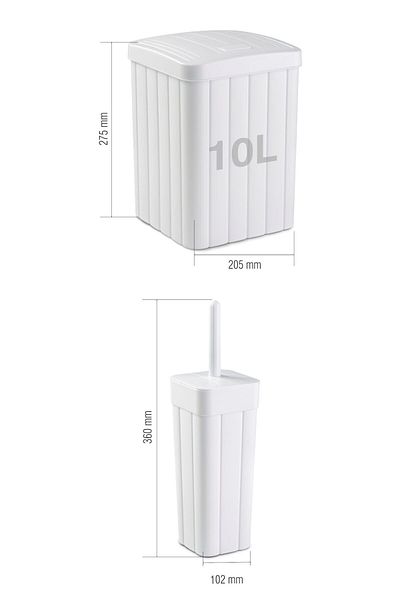 plastyol 2-piece Bathroom Set - 10l White Waste Bin with Flap and Wc Brush Holder