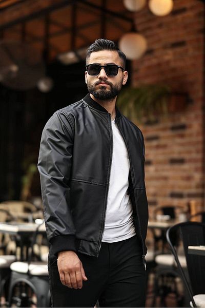 S&M CLOTHİNG Μαύρο Carbon Δερμάτινο Ανδρικό Μπουφάν
