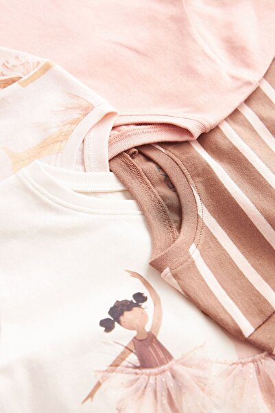 Next Baby Cream Colored Ballerina Patterned 4-Piece Cotton Long Sleeve Tights Set