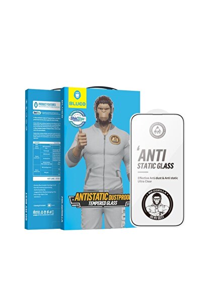 BLUEO İphone 15 Pro Tam Kaplayan Hd anti-static Darbe Emici Temperli cam Ekra...