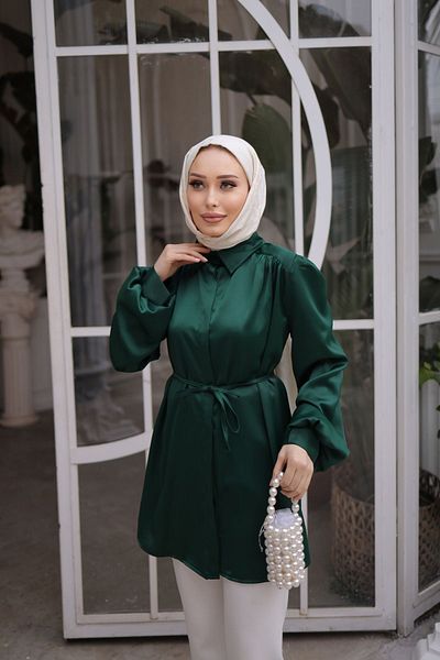lurex moda Cămașă din satin cu mâneci cu baloane