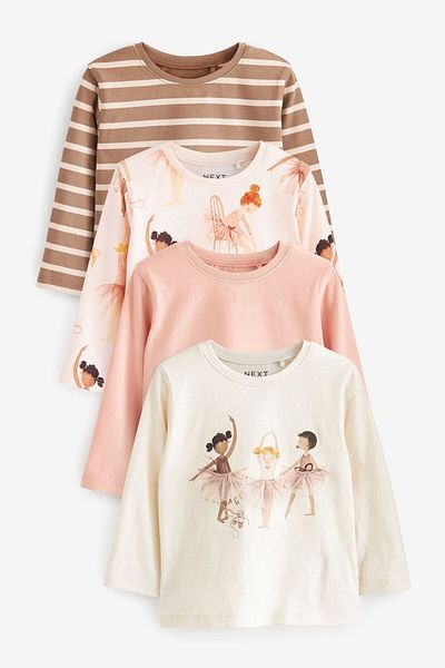 Next Baby Cream Colored Ballerina Patterned 4-Piece Cotton Long Sleeve Tights Set
