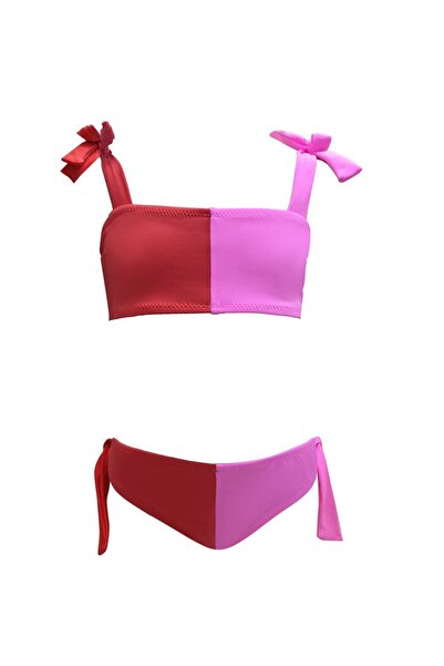 LOOK ME Askılı Çift Renk Fiyonk Detaylı 50uv Kız Çocuk Bikini Takımı By Nessi...
