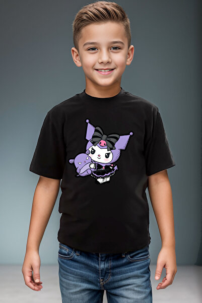WİDİ Kuromi Cute Character Gothic Printed 100% Bumbac Fete Copii Băieți Trico...