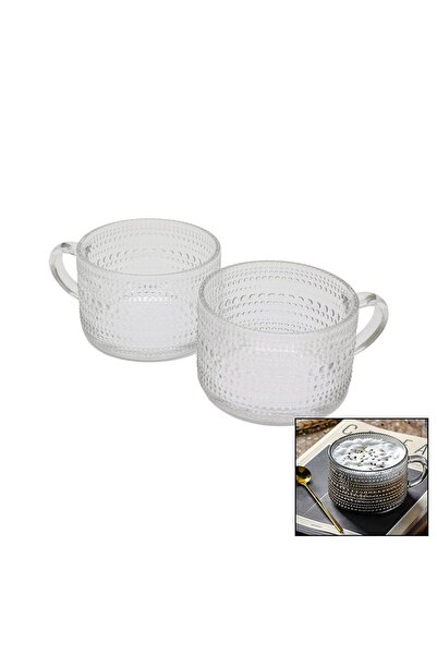 Genel Markalar Krd 2 Parça 410ml Aron Transparent Kulplu Cam Kase Bardak (K246)