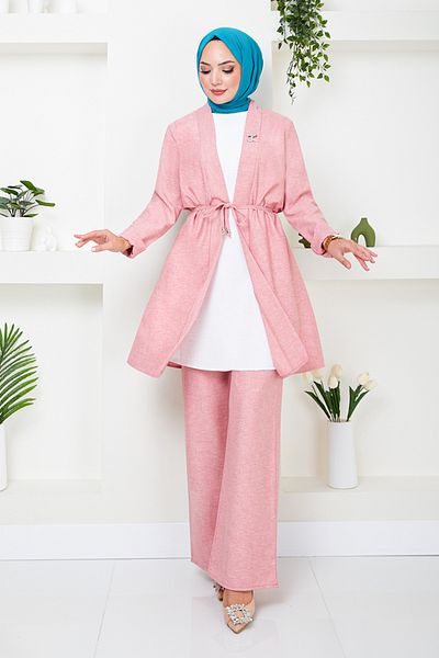 ModaMerve Σετ λευκών ειδών 4718ZNK903-M Dusty Rose - Με λεπτομέρεια καρφίτσας