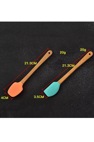 Store Set of 5 Colorful Bamboo Handle Silicone Tip Spatula Brush Spoon Set