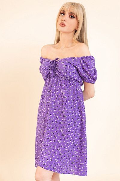 TRQOM Lilac Color Women's Dress - Gathered Front and Elastic Waist