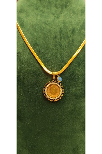 dost altın 22 Ayar Çeyrek Altınlı Çelik Kolye