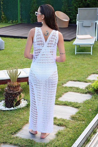 citystyle Guler dublu în cruce cu ajurat alb - S