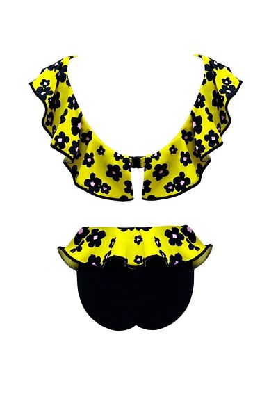 LOOK ME Daisy Print Ruffled Bow Detailed 50Uv Girl's Bikini Set by Nessi Byrd