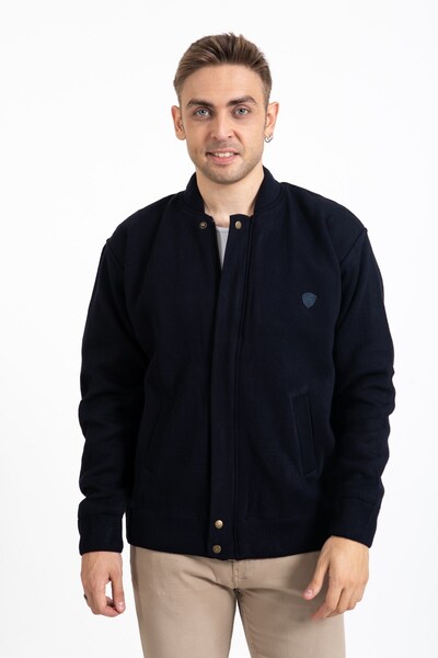 Mutlu City Men's Middle Age and Above Knitwear Knitted Lined Acrylic Zippered Winter Dad Cardigan 3065-navy blue
