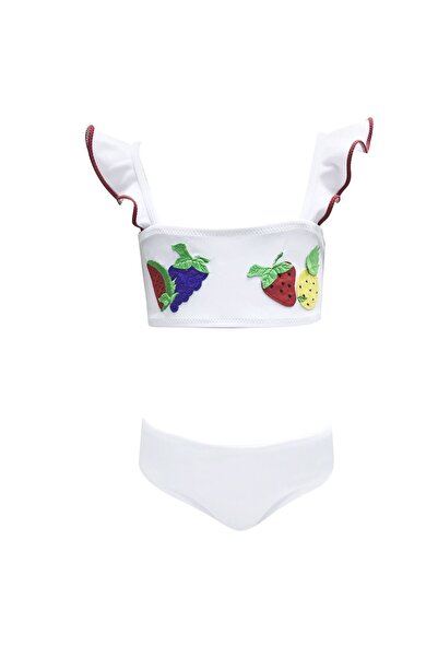 LOOK ME Askılı Fırfırlı 3 Boyutlu Meyve Desenli 50uv Kız Çocuk Bikini Takımı ...