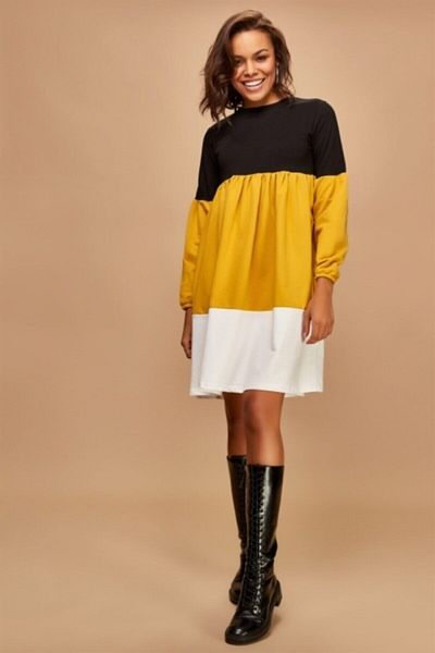 TRQOM Rochie de damă cu model bloc de culoare