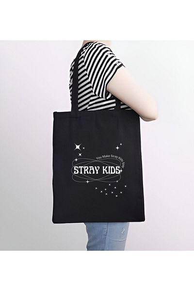 Cemira Stray Kids Skzoo Design Black Canvas Tote - Cloth Bag