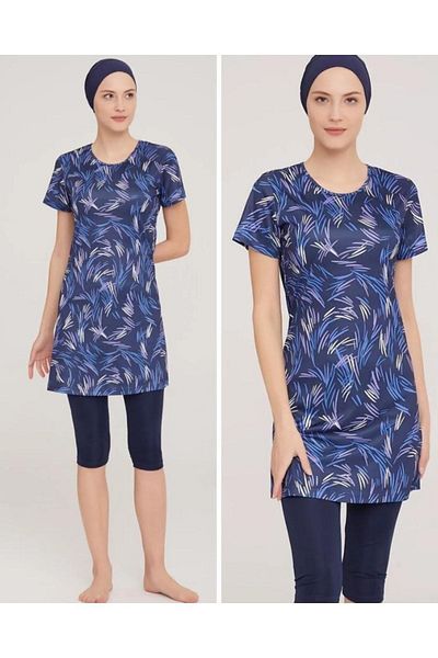 ROZAMAY Belle 9090 Short Sleeve Lycra Digital Pattern Hijab Pool Swimsuit