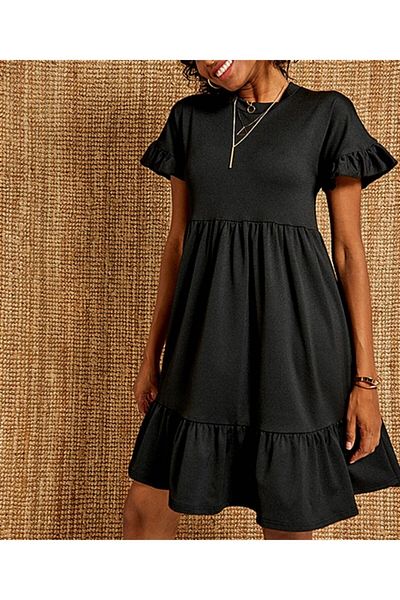 citystyle Rochie de damă cu mâneci și fustă cu volane negre