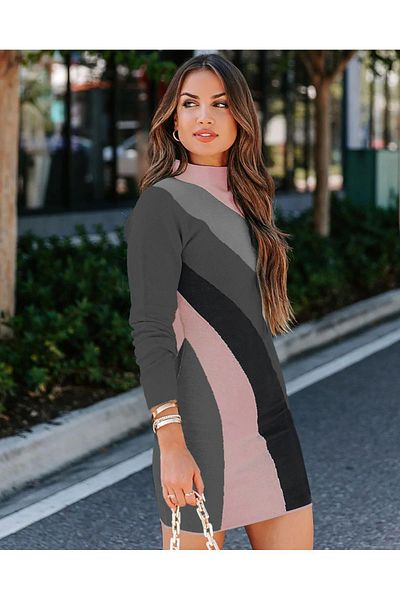 citystyle Μίνι πλεκτό φόρεμα με μισό ζιβάγκο με μοτίβο ουράνιο τόξο