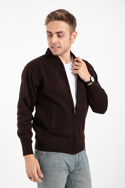 Mutlu City Men's Middle Age and Above Knitwear Knitted Acrylic Zippered Winter Dad Cardigan 2073-coffee Color