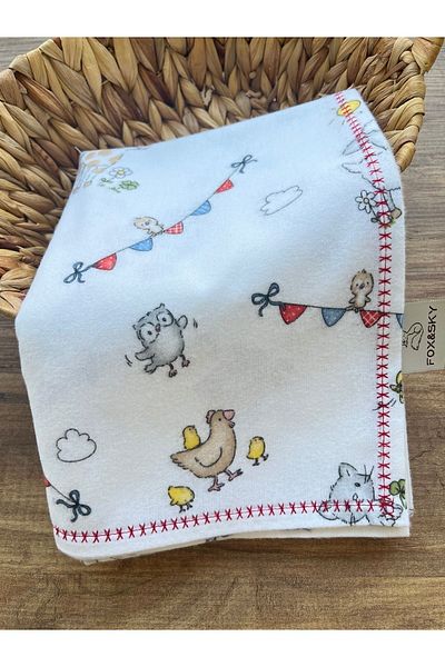 Fox&Sky 100% Organic Cotton Embroidered Flannel Baby Blanket – White Red (80X120 cm)