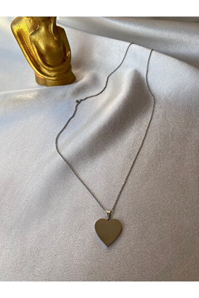 Çelik Küçük Kalp Plaka Silver Kolye 60 Cm