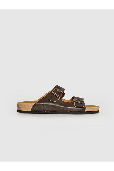 LC Waikiki Ανδρικές παντόφλες LCW STEPS - Καφέ Δερμάτινη εμφάνιση, Διπλό λουράκι