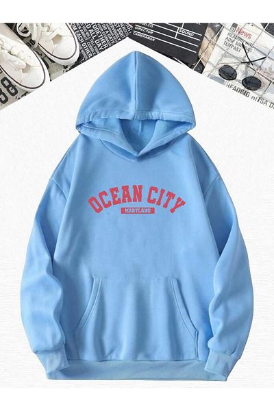 BENROMA Hanorac oversize cu glugă cu imprimeu Ocean City