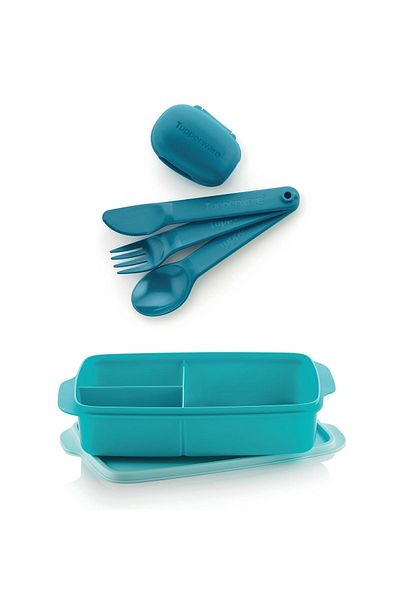 Tupperware Compartmented Lunch Box and Spoon Set with Lid