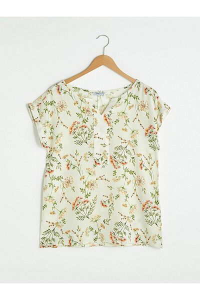 LC Waikiki Lcwaikiki Classic Viscose Women's Blouse - Ecru Leak Collar and Floral Print