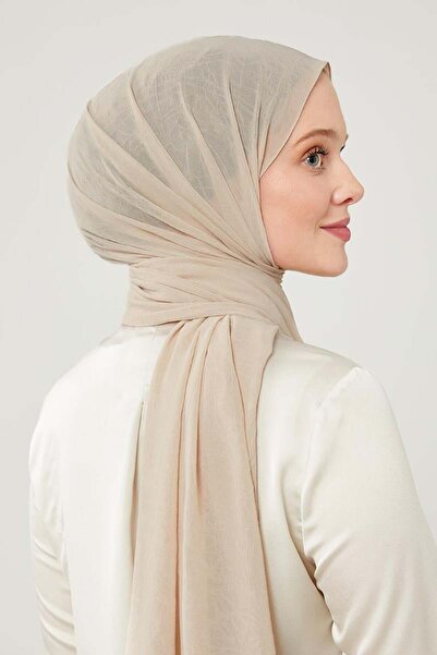 Levidor Beige Frozen Crepe Shawl - SoliD Color