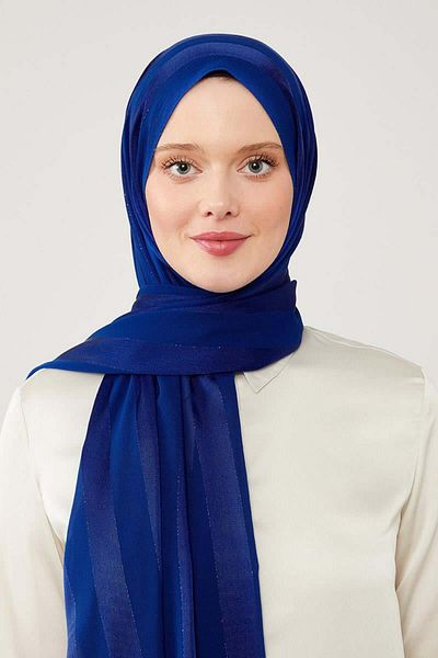 Levidor Dark Blue Tokyo Shawl with Glitter Stripe Pattern