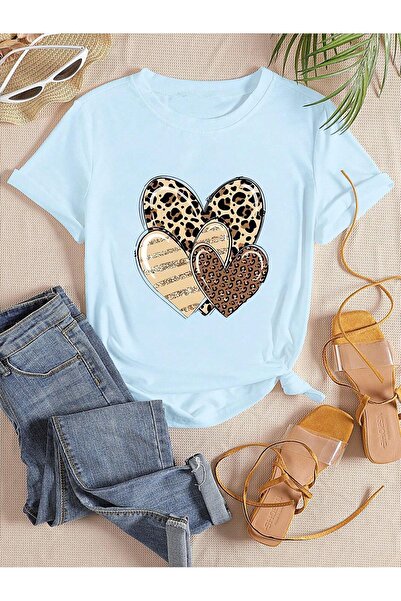 MODAVİBE Tricou de damă cu imprimeu leopard și 3 inimi - Modavibe