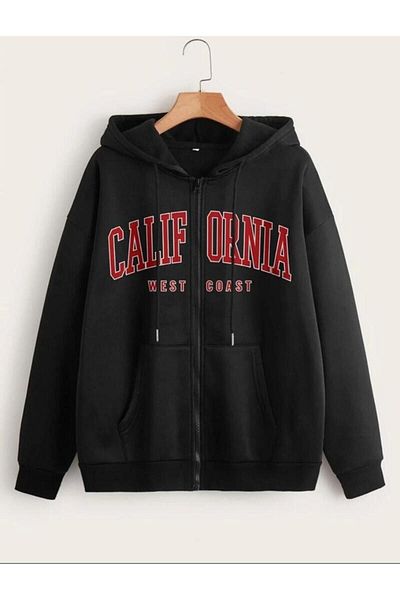 khufu Μαύρη ζακέτα CALIFORNIA Unisex με φερμουάρ με κουκούλα