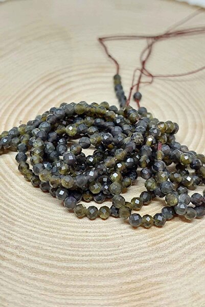 Yasamtohumu Μήκος 9cm Χρυσό & Μαύρο Οψιδιανό Πέτρα Τέταρτο Σειρά - 2,5mm