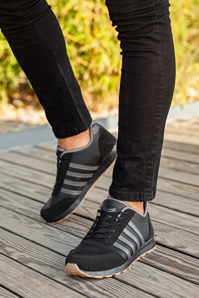 BOUIS Чоловічі чорні шнуровані повсякденні зручні кросівки з елегантним дизайном для прогулянок та спорту