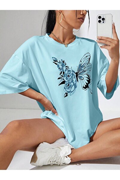 MODAVİBE Γυναικείο T-Shirt σε χαλαρή γραμμή - Με στάμπα και από ύφασμα Modal