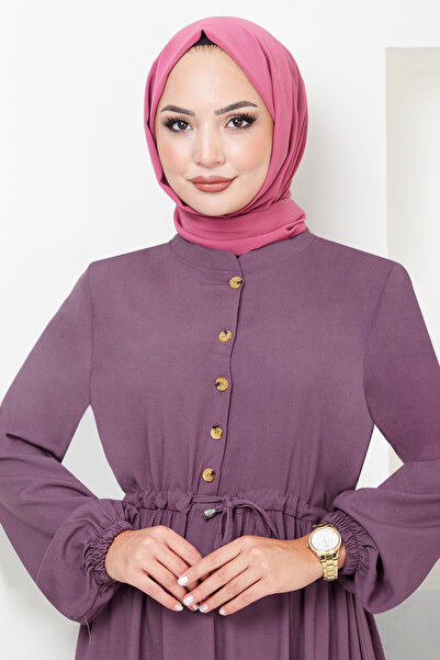 ModaMerve Lilac Half Button Dress - 2350BGS895-M