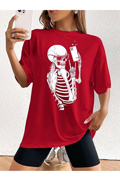 MODAVİBE Moda Vibe - Tricou oversize pentru femei, cu imprimeu cu schelet