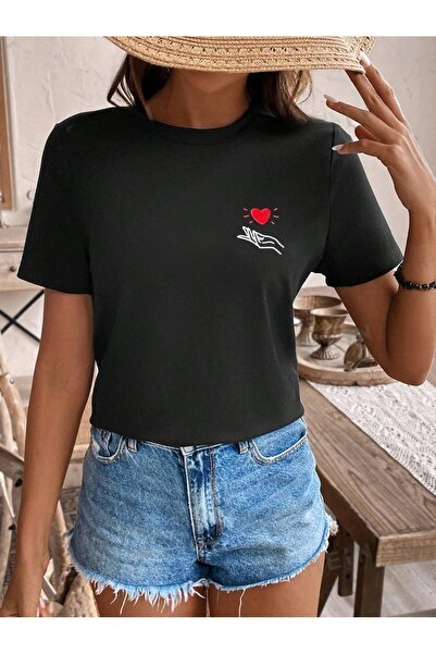 PALPİTO Γυναικείο T-Shirt με στάμπα καρδιάς μαύρο oversize